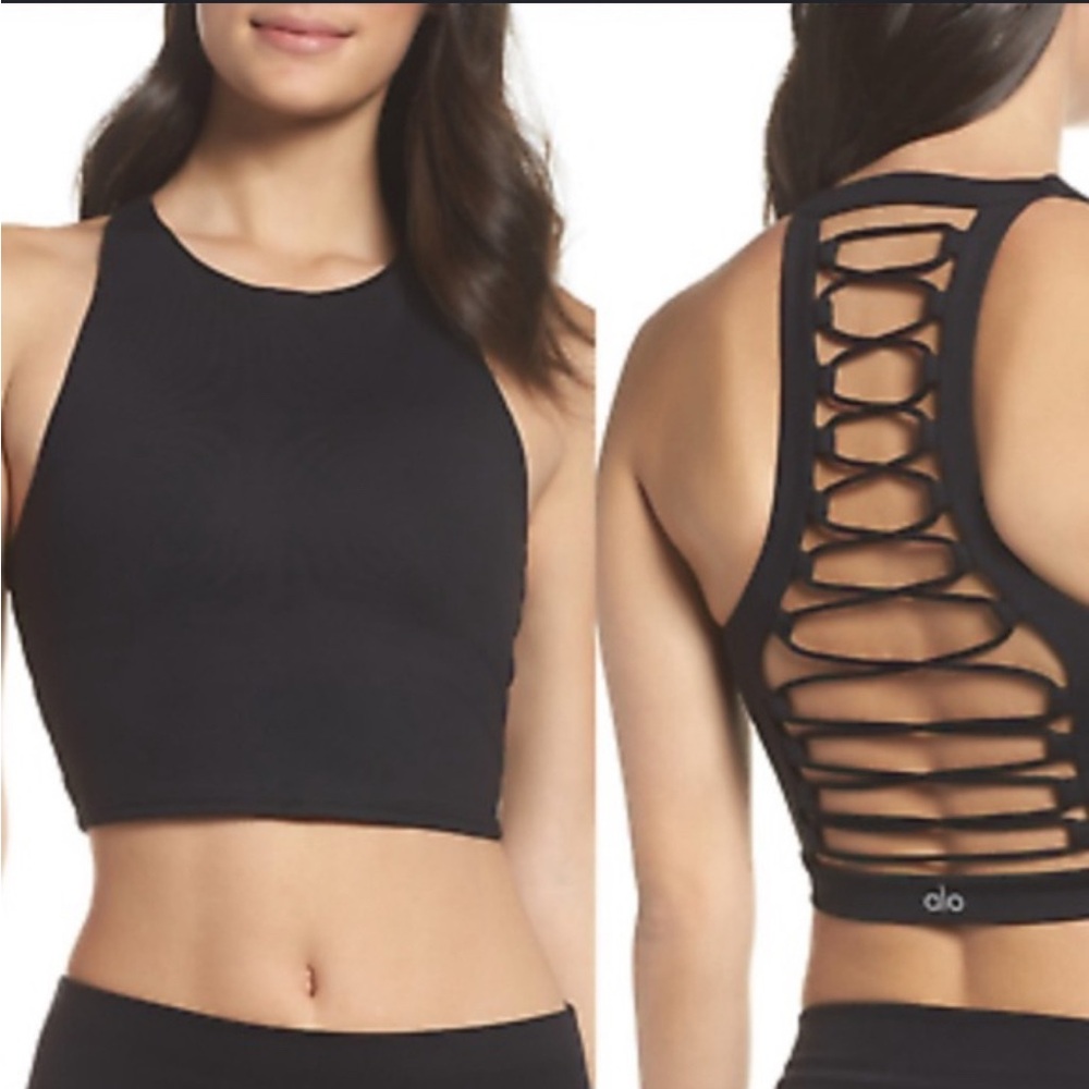ALO Yoga Black Strappy Cropped Sports Tank